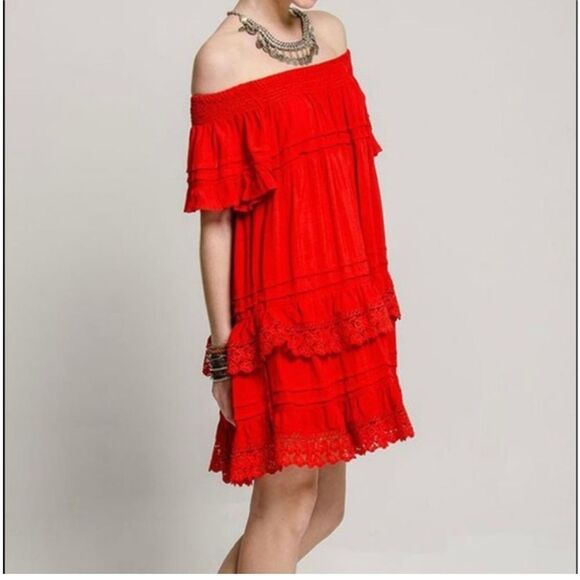 Muche & Muchette Women’s Red Ruffle twirl swing Dress One Size - Picture 12 of 16